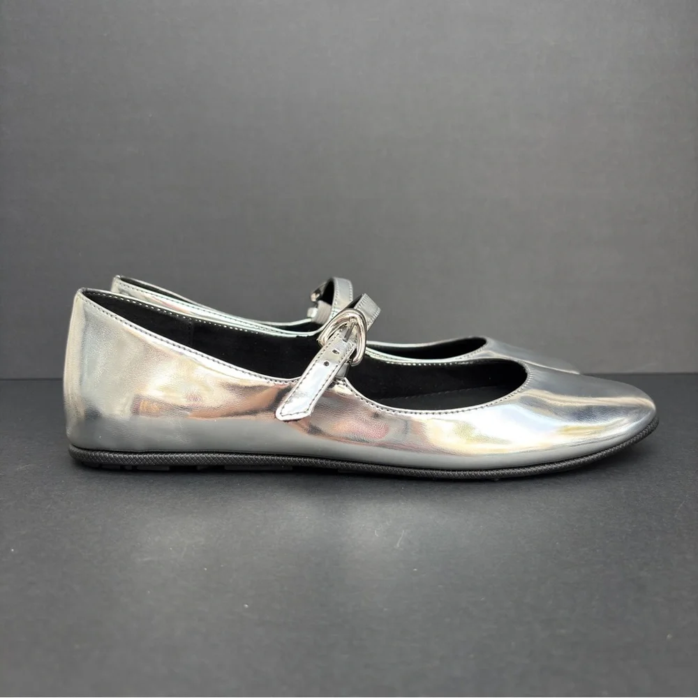 Aerosoles Y2K Metallic Silver Mary Jane Flats Size 7 - Picture 3 of 11